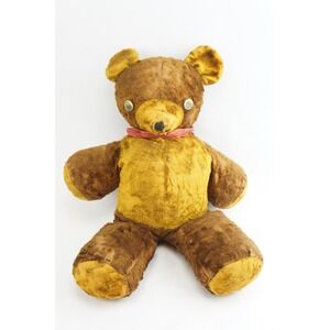 Unbranded Vintage Teddy Bear Plush Brown Yellow Two Tone Fair Mohair